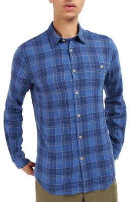Barbour Arranmore Tailored Fit Plaid Linen Blend Button-Up Shirt in Inky Blue