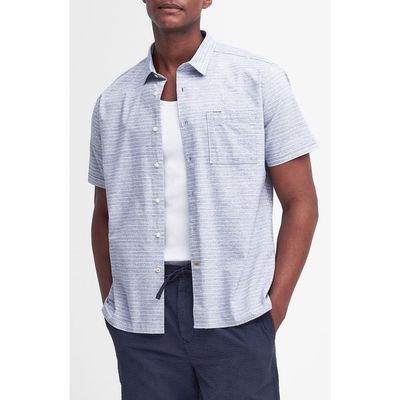 Barbour Ashgill Regular Fit Heathered Stripe Short Sleeve Button-Up Shirt in Navy