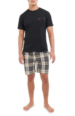 Barbour Bailes Pocket T-Shirt & Plaid Pajama Shorts in Stone Tartan