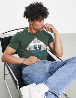 Barbour Beacon Becker large diamond tartan logo T-shirt in green