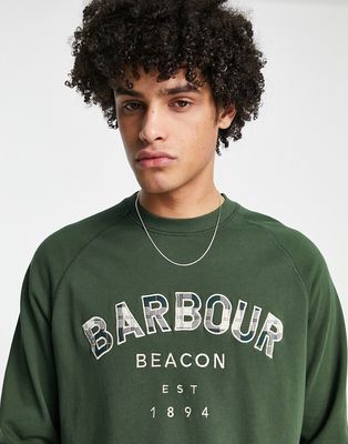 Barbour Beacon large tartan logo crew neck sweatshirt in green