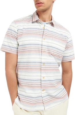 Barbour Bearing Tailored Fit Stripe Organic Cotton Blend Short Sleeve Button-Up Shirt in Ecru