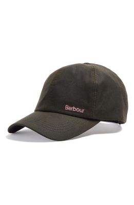 Barbour Belsay Waxed Cotton Sports Cap in Olive/Classic