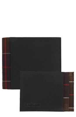 Barbour Bifold Leather Wallet & Card Case Set in Black/Classic Tartan