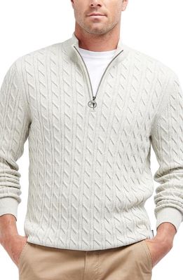 Barbour Cable Knit Half Zip Cotton Sweater in Ecru Marl