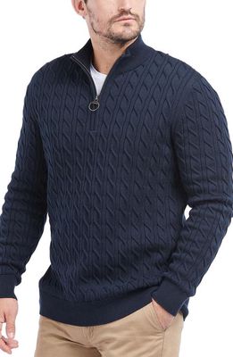 Barbour Cable Knit Half Zip Cotton Sweater in Navy