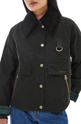 Barbour Catton Waxed Cotton Jacket in Black/Black/Sage Tartan