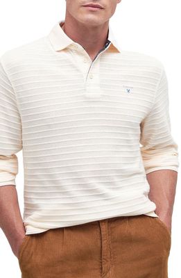 Barbour Cramlington Ribbed Long Sleeve Polo in Antique White