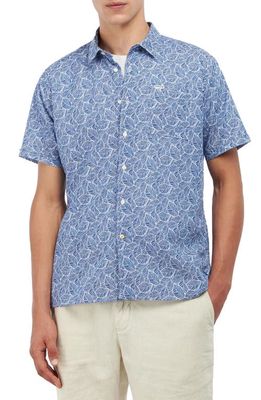 Barbour Cromer Short Sleeve Cotton Button-Up Shirt in Sky