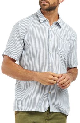 Barbour Deerpark Stripe Short Sleeve Cotton Button-Up Shirt in Navy