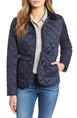 Barbour Deveron Diamond Quilted Jacket in Navy/Pale Pink