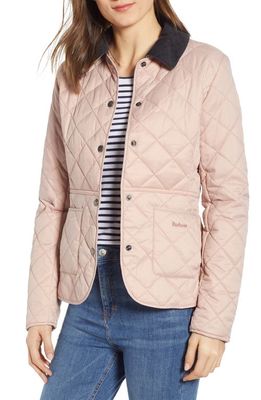 Barbour Deveron Diamond Quilted Jacket in Pale Pink/White