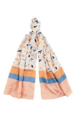 Barbour Dog Print & Stripe Long Scarf in White