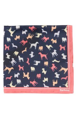 Barbour Dog Print Square Scarf in Navy/Dog