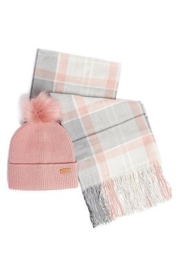 Barbour Dover Beanie & Hailes Scarf Gift Set in Pearl Grey