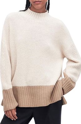 Barbour Elsa Cotton & Wool Blend Funnel Neck Sweater in Light Fawn