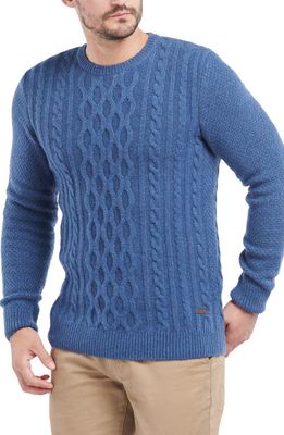 Barbour Essential Chunky Cable Crewneck Wool Blend Sweater in Denim Marl