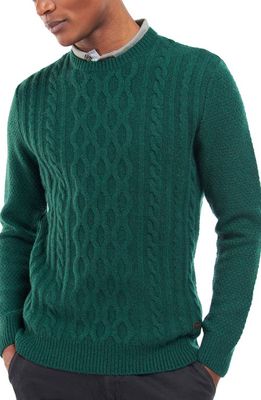 Barbour Essential Chunky Cable Crewneck Wool Blend Sweater in Forest