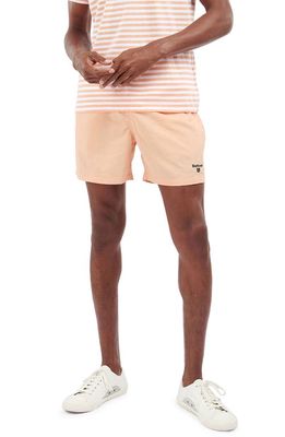 Barbour Essential Logo 5-Inch Swim Trunks in Coral Sands
