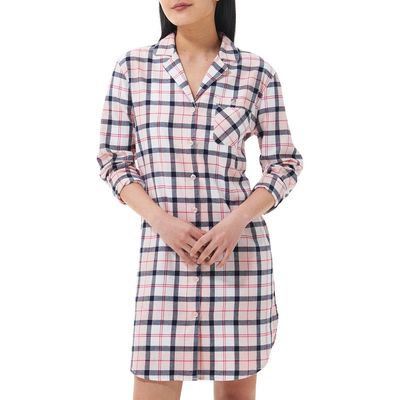 Barbour Etta Tartan Brushed Cotton Nightshirt in Pink/Navy Tartan at Nordstrom, Size Small