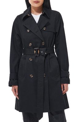 Barbour Greta Belted Water Resistant Twill Trench Coat in Black/Ancient Poplar