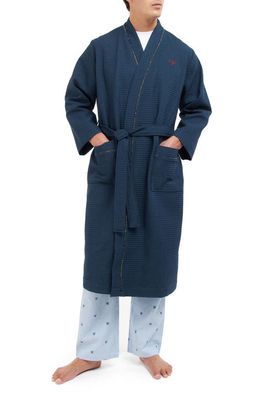 Barbour Hadrian Night Waffle Texture Cotton Robe in Navy