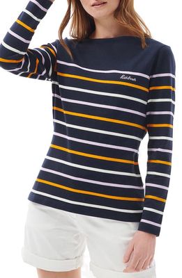 Barbour Hawkins Stripe Long Sleeve Cotton Sweater in Navy/Orange Stripe