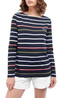 Barbour Hawkins Stripe Long Sleeve Cotton Sweater in Navy Stripe