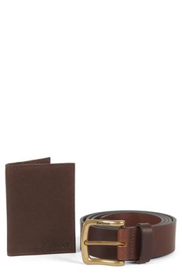 Barbour Haydon Leather Wallet & Belt Gift Set in Dk Brown