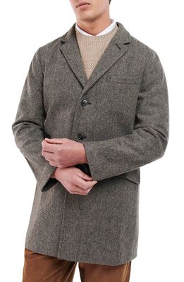 Barbour Hendon Crombie Herringbone Wool Overcoat in Charcoal