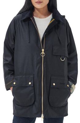 Barbour Highclere Hooded Waxed Jacket in Black/Classic/Dress/Ancient