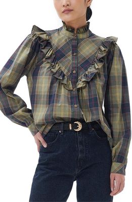 Barbour Holwick Plaid Ruffle Cotton Blouse in Classic Tartan