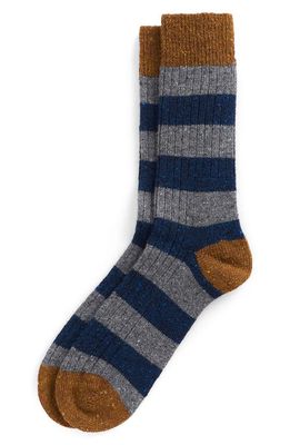 Barbour Houghton Stripe Wool Blend Boot Socks in Asphalt/Navy