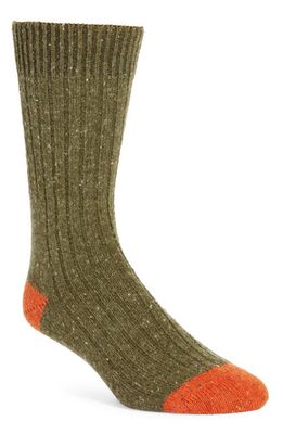 Barbour Houghton Wool Blend Tweed Boot Socks in Olive/Burnt Orange