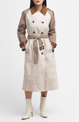 Barbour Ingleby Showerproof Water Resistant Cotton Trench Coat in Oatmeal Summer Navy
