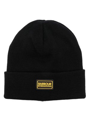 Barbour International logo-patch ribbed-knit beanie - Black