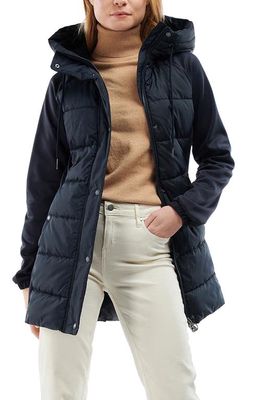Barbour Kennard Quilted Long Hooded Coat in Dk Navy