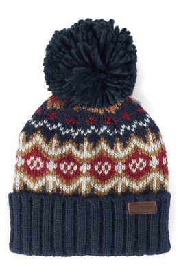 Barbour Kids' Fair Isle Pom Beanie in Cranberry Red