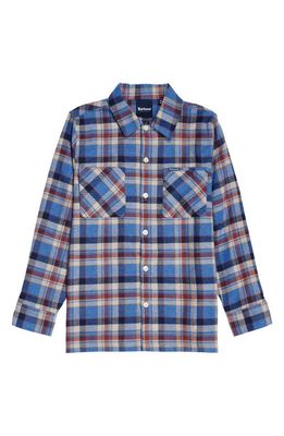 Barbour Kids' Holystone Plaid Cotton Button-Up Shirt in Blue Marl