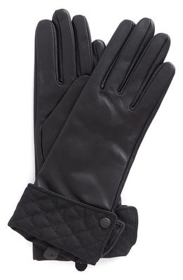 Barbour Lady Jane Quilt Cuff Leather Gloves in Black