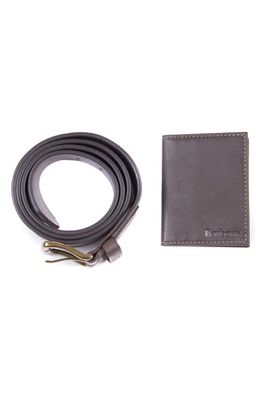 Barbour Leather Belt and Billfold Wallet Set in Dk Brown