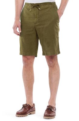 Barbour Linen & Cotton Blend Shorts in Military Green