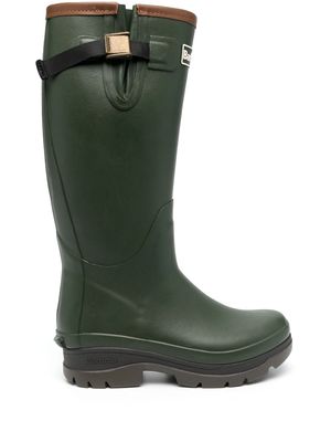 Barbour logo-patch knee-length boots - Green
