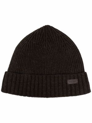Barbour logo-patch knitted beanie - Green