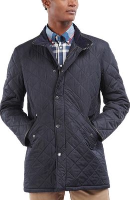 Barbour Long Powell Quilted Jacket in Navy