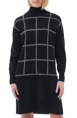 Barbour Marsha Check Jacquard Long Sleeve Wool Blend Sweater Dress in Black