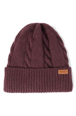 Barbour Meadow Cable Knit Beanie in Black Cherry