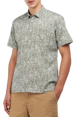 Barbour Men's Braithwaite Leaf Print Short Sleeve Button-Up Shirt in Dusty Olive