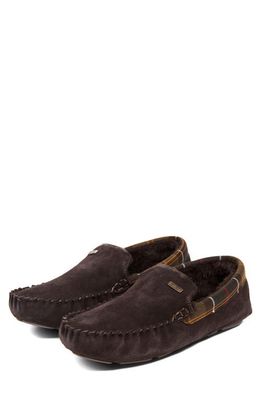 Barbour Monty Faux Fur Lined Slipper in Brown Suede