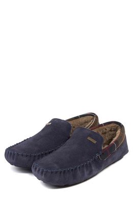 Barbour Monty Faux Fur Lined Slipper in Navy Suede